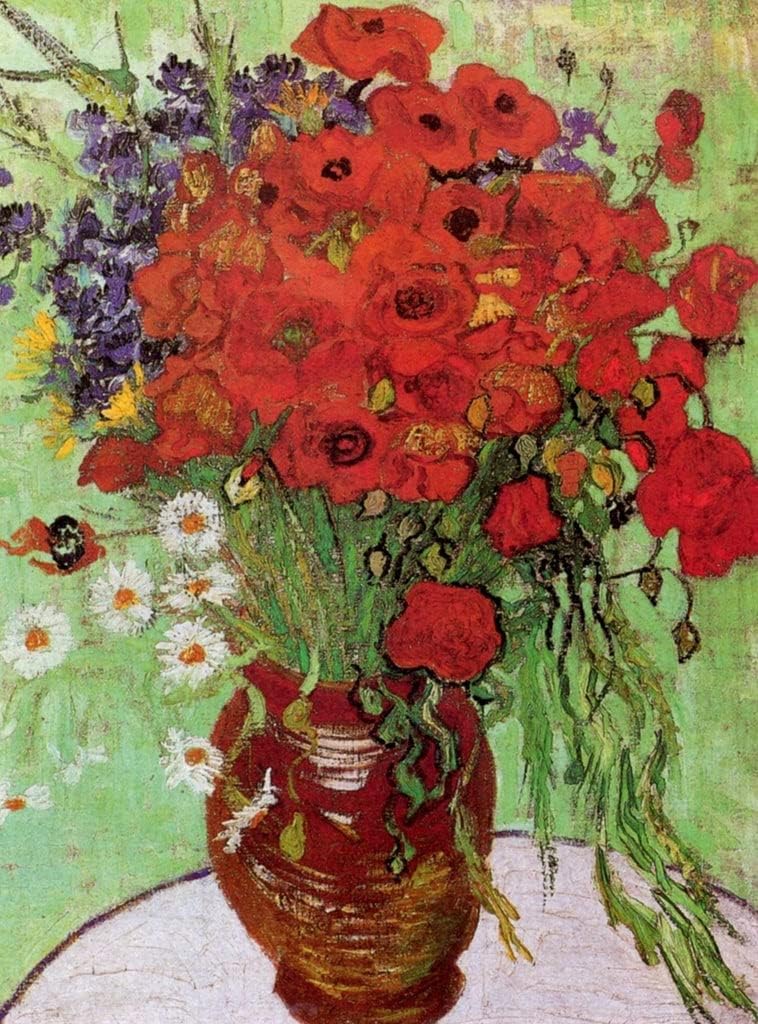 Van Gogh Wooden Puzzle for Adults - Vase with Red Poppies and Daisies - 120 Pieces by Nautilus Wooden Puzzles. Made in The USA.