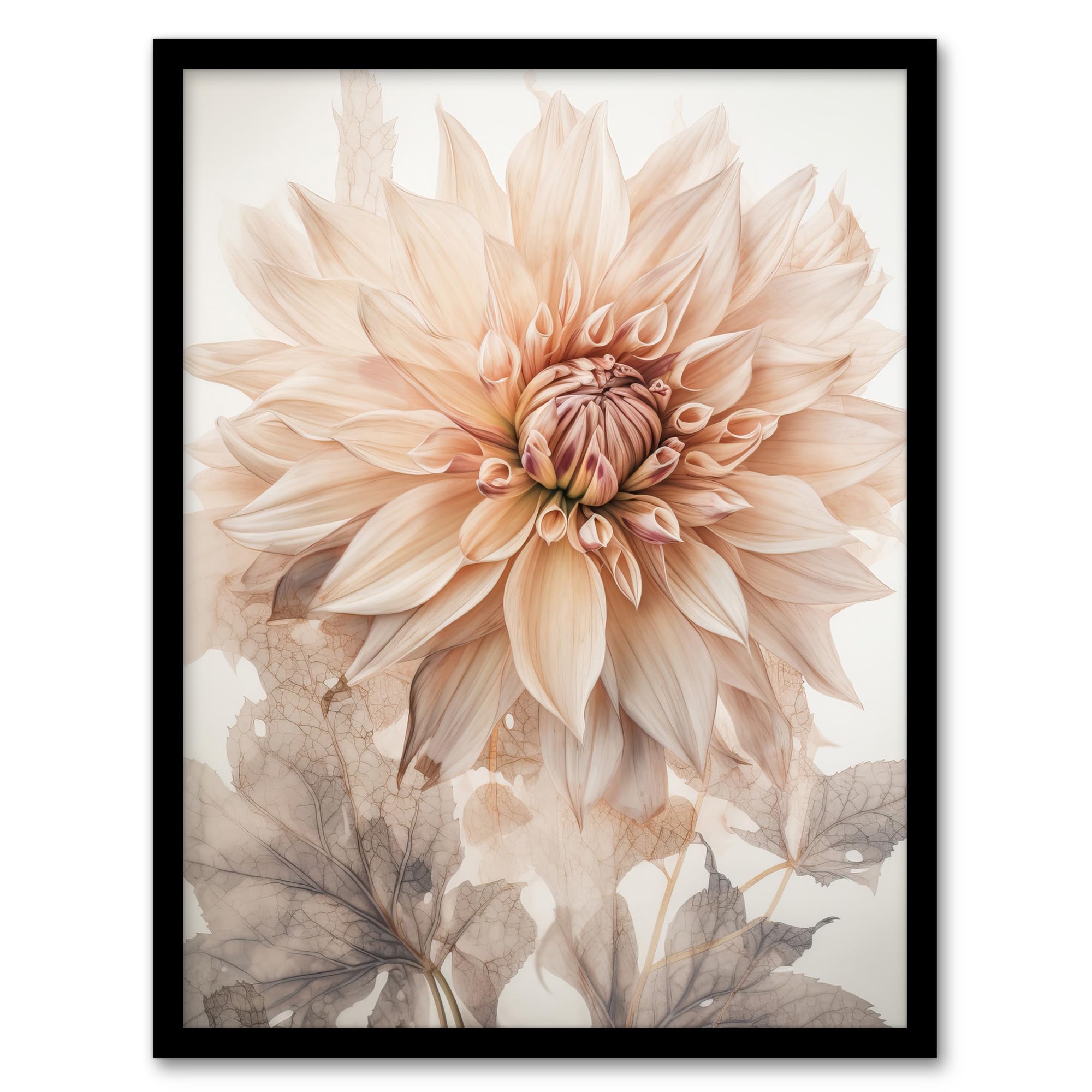 A4 Framed Wall Art Print - Elegant Dahlia Soft Pastel Flower Aesthetic - Calm Pastel Tone Petals Artwork - Artery8