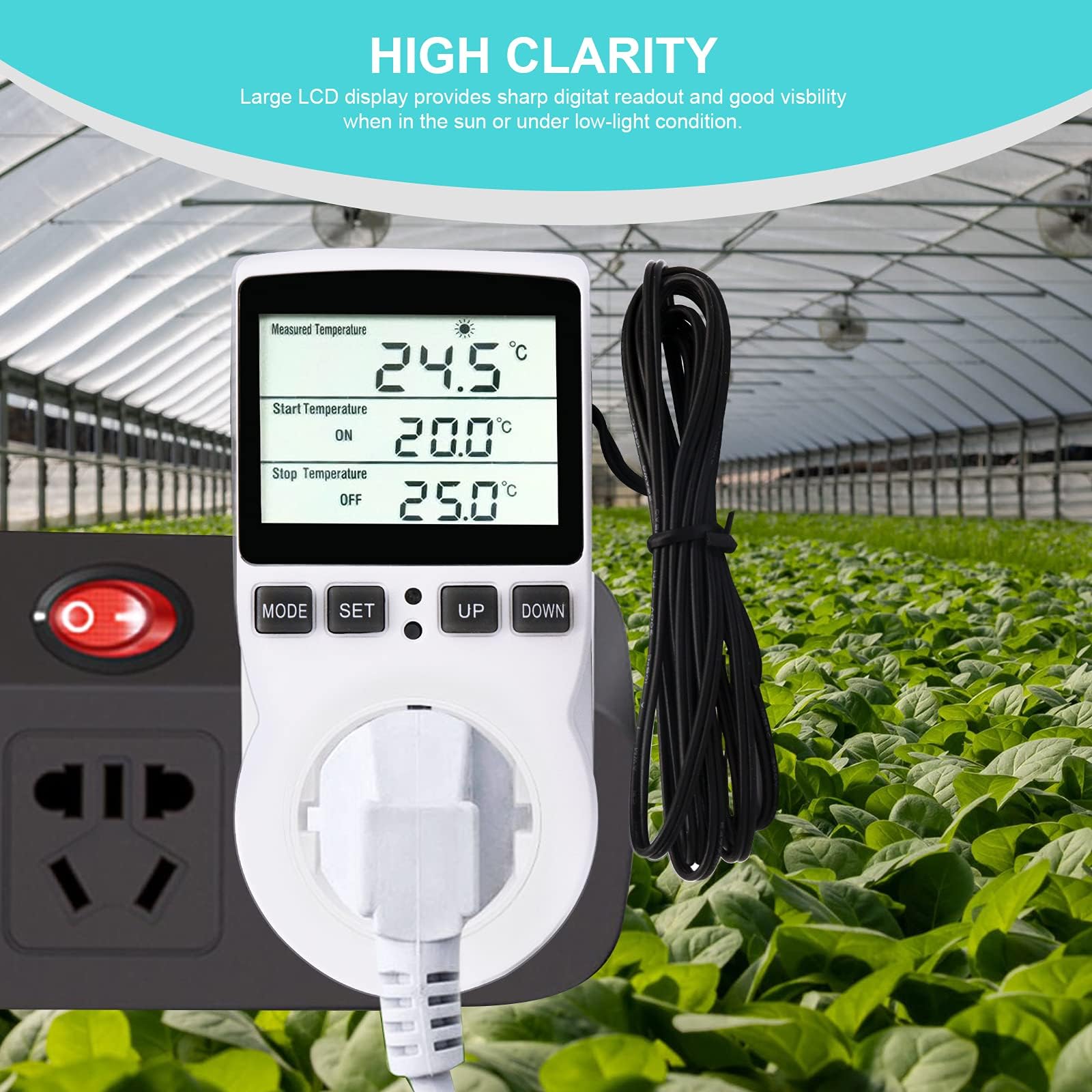 Termostato digitale,Regolatore di Temperatura,Digitale Termostato Regolatore Temperatura LCD Multifunzione con Timer e Sonda per Serra, Acquario, Riscaldamento, Terrario, Acquario, Rettili, Incubatore