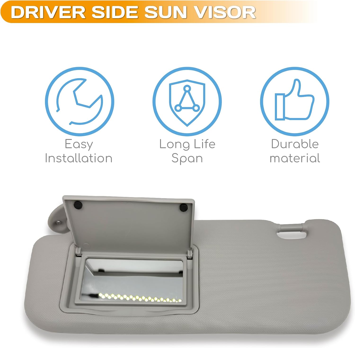 Driver Side Sun Visor with Vanity Mirror for Toyota Corolla 2014-2017 – Front Left Sun Shade Replacement 74320-02B50-B0 Gray