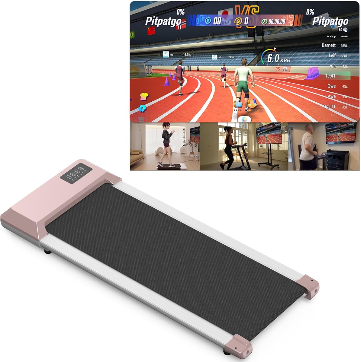 Superun Raceable Walking Pad – Laufband für Zuhause 2.5 PS mit App und Fernbedienung – Laufband Schreibtisch max 136 kg mit Multi-Runner-Rennen und Training Couses