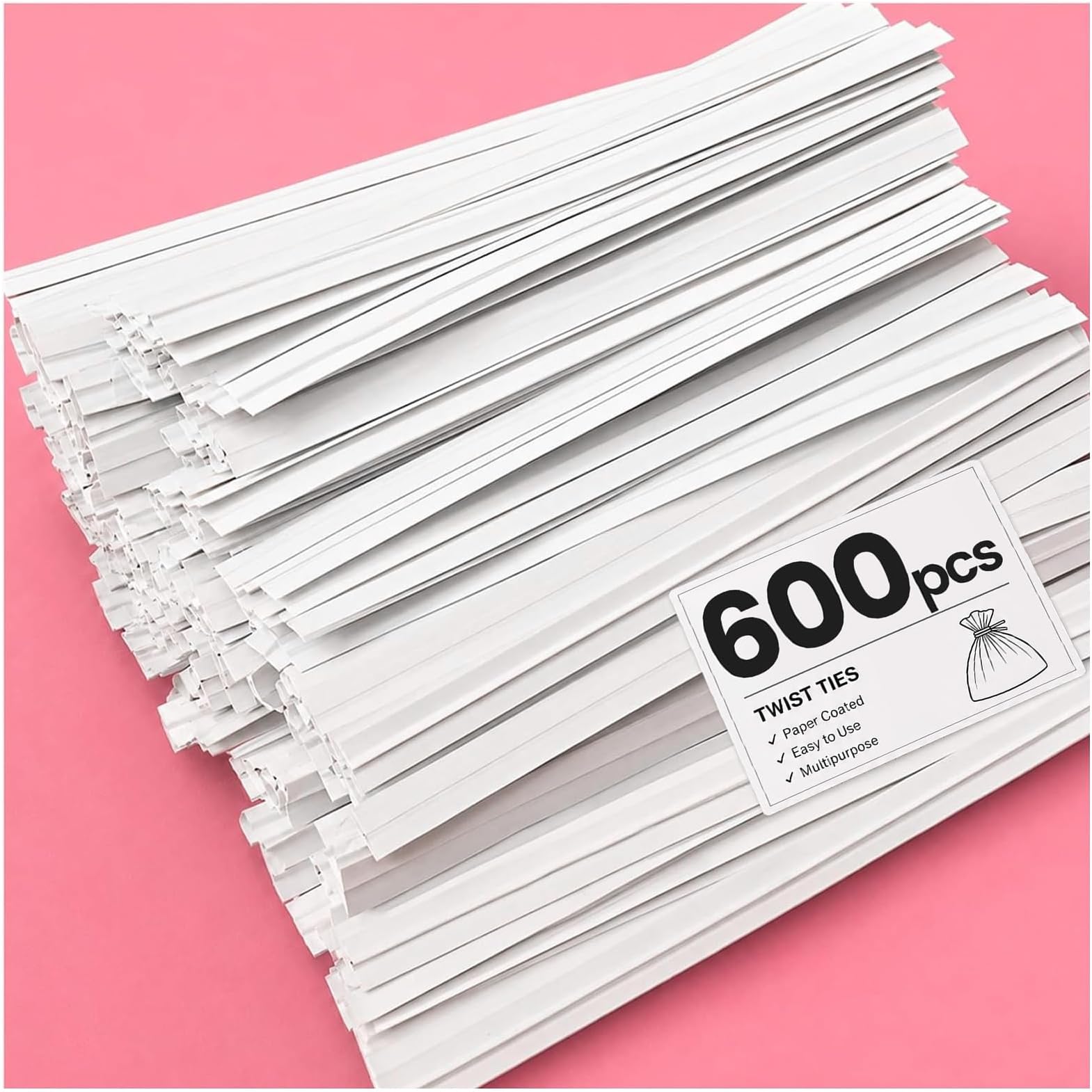 Easytle 600 Pcs 5" White Paper Twist Ties Bread Ties White Twist Ties Twisty-Ties Bag Ties Twist Ties for Bags Bread Wire Ties Twist Tie for Party Cello Candy Bread Coffee Bags Cake Pops