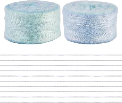 2 Roll Mohair Yarns Soft Wool-Like Knitting Crochet Yarn 1mm Silk Mohair Yarn for Knitting Blanket Sweater Clothes Hats DIY Scarf Crochet Thread Supplies Light Blue