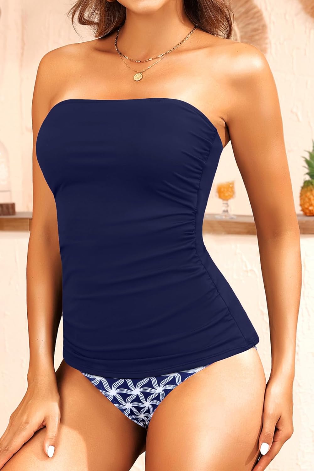 Aqua Eve Bandeau Swimsuits for Women Two Piece Bathing Suits Ruched Tummy Control Tankini Sets Strapless Swimwear - Image 4