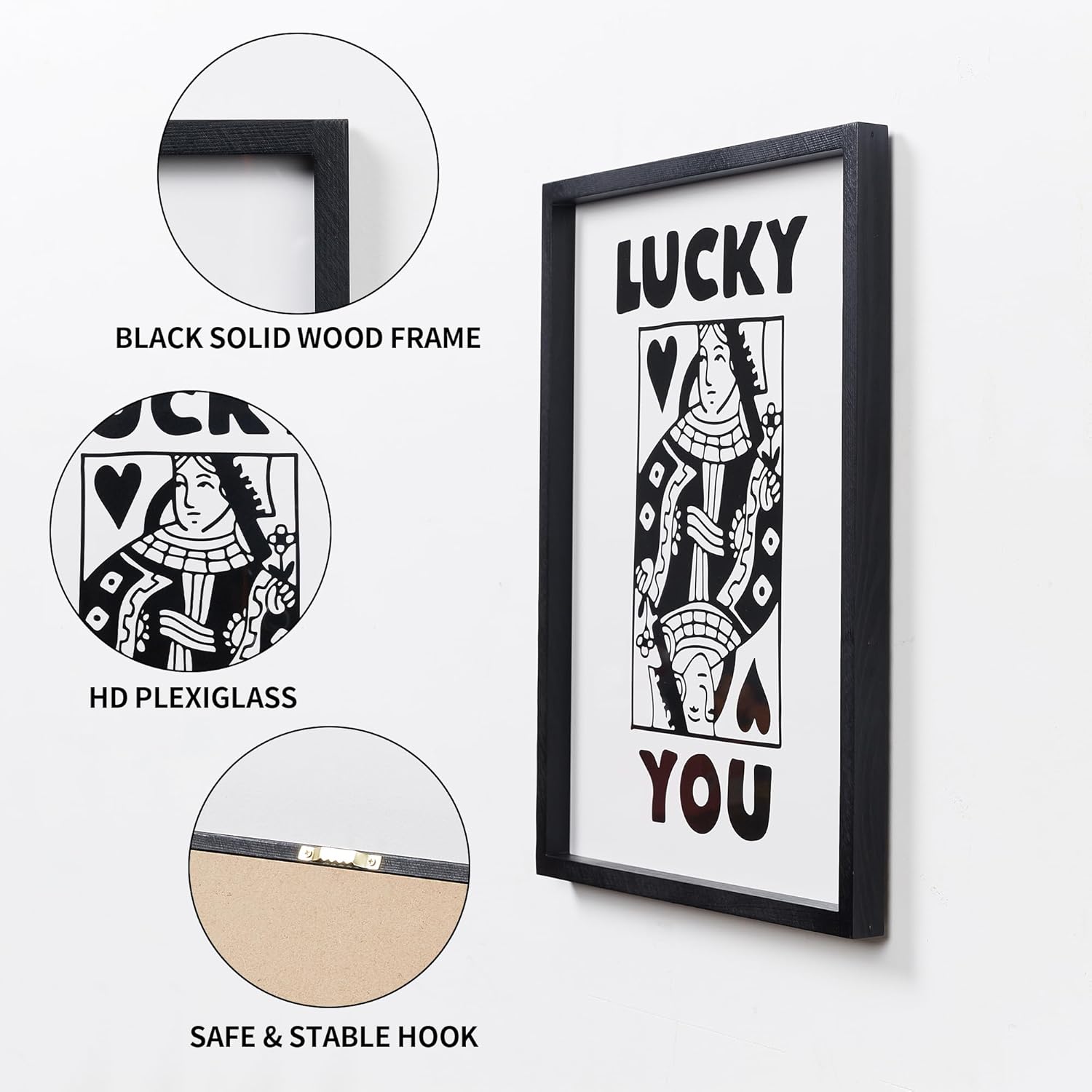 HKBS Framed Black and White Poker Wall Art Decor 12"x16", Set of 3 Trendy Retro Print Wall Decor for Living Room Bathroom Bedroom Game Room Dorm Bar