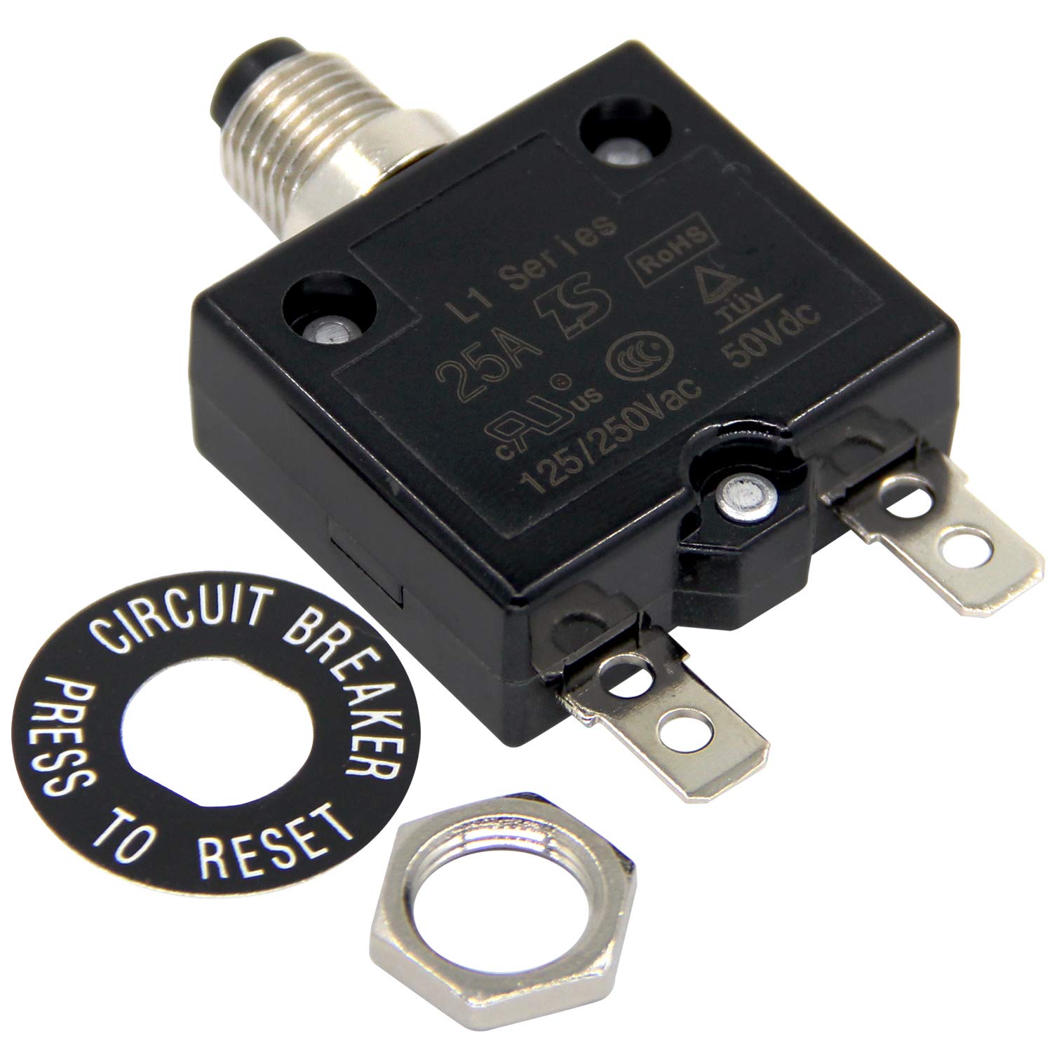 125-250V AC 50V DC Push Button Circuit Breaker 30Amp Thermal Overload Protector L1 Series Manual Reset Thermal Circuit Breaker 30A — Amazon image 12