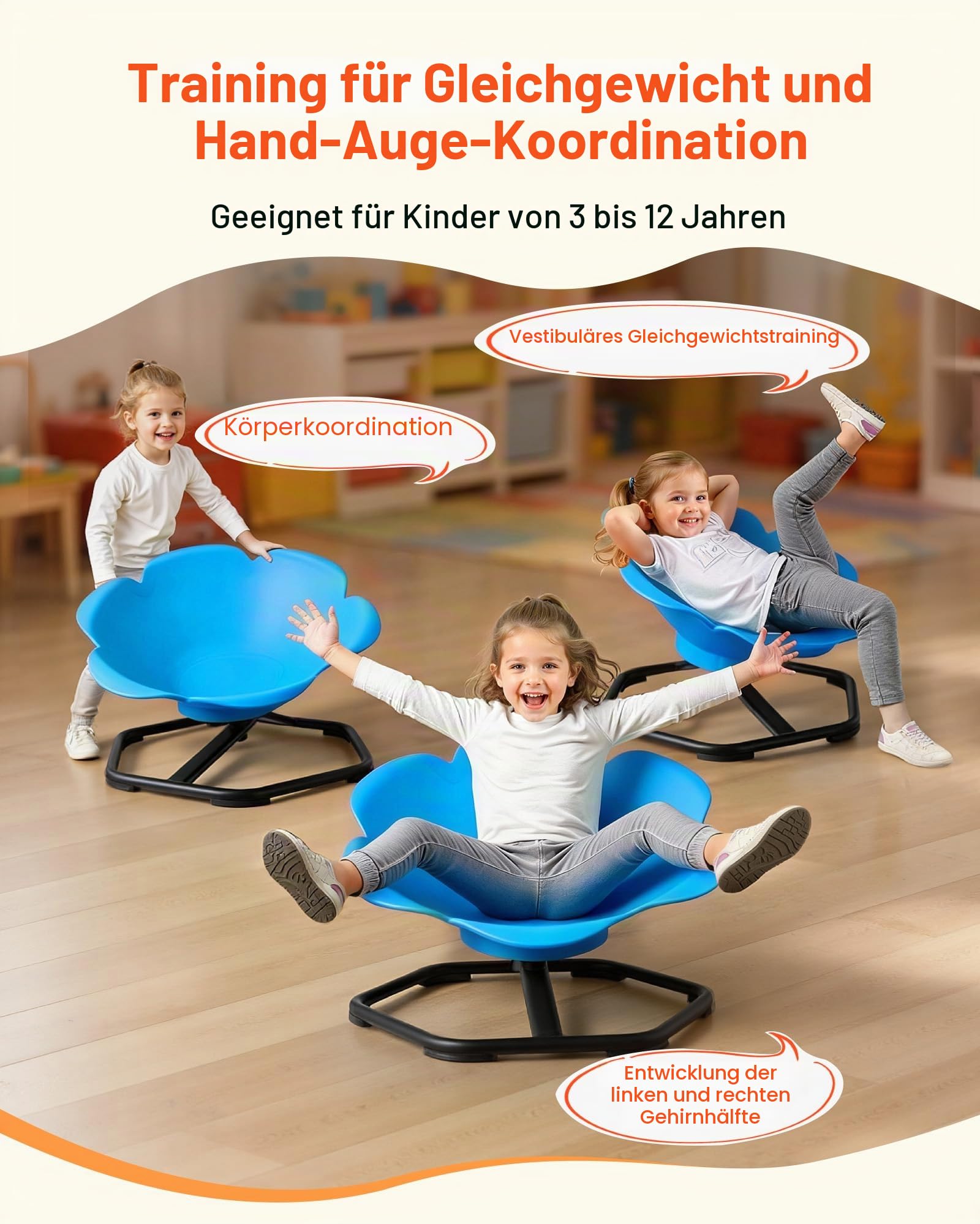 VEVOR Kinderdrehstuhl sensorischer Drehstuhl zylinderförmig, 100 kg Tragkraft, sensorisches Spielzeug mit Rutschfester Metallfuß, zur Förderung von Koordination Gleichgewicht Konzentration, Blau