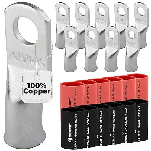 Miniatura 147 de SELTERM - Terminal en anillo de grado marino UL 2/0 AWG 3/8 pulgadas (25 uds) para batería, terminal tubular de cable eléctrico, conector calibre