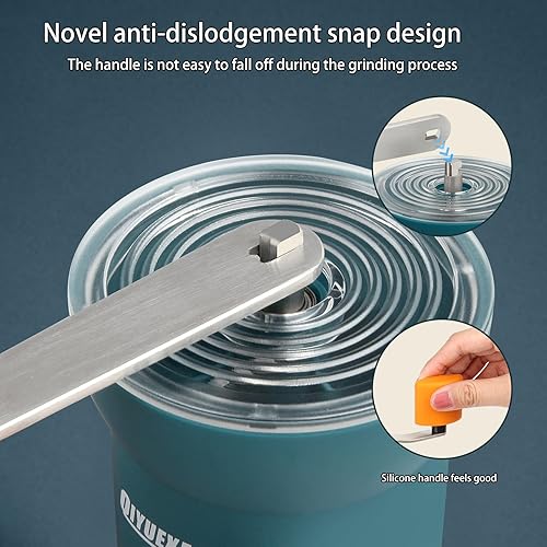 Miniatura 4 de Molinillo de café manual portátil con rebaba cónica y 6 ajustes de grosor ajustables, molinillo de frijoles de manivela para camping, senderismo y