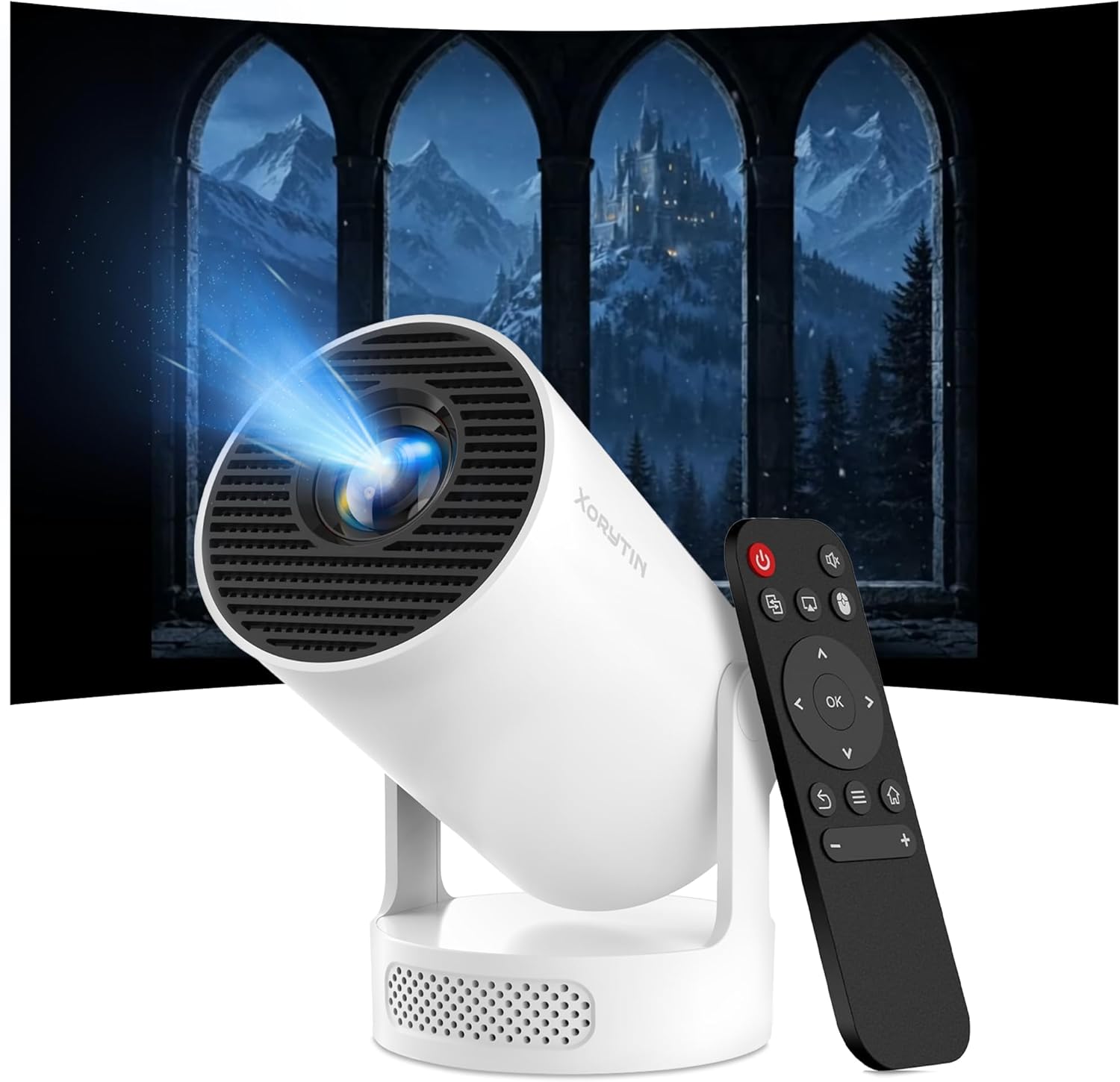 Mini Projector with Wifi 6 and Bluetooth 5.4, Portable Projector 1080P Support, 5W Sound Base Speaker, 170 ANSI, Android 11, Auto Vertical Keystone 210° Rotatable Proyector, HY300 PRO+