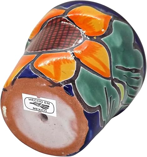 Miniatura 5 de Maceteros de cerámica mexicana - Juego de 3 piezas - Cerámica Talavera - Maceta para suculentas, flores pintadas a mano (3.1 pulgadas, girasoles)