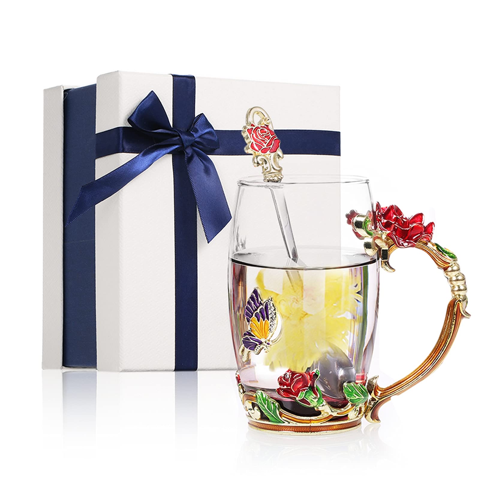 Tasse à thé en forme de fleurs isolante en verre avec anse anti-brûlure pour toutes vos boissons
