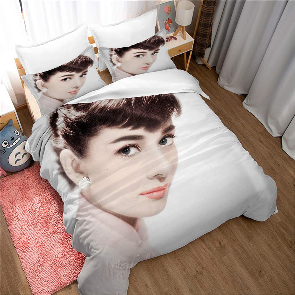 Ste-X Audrey Hepburn 02 Duvet Cover Famous Stars, Actors And Singers Pillowcase Bedding Anti-Mite Soft 15% Cotton + 85% Microfiber (135X200cm(Single),)