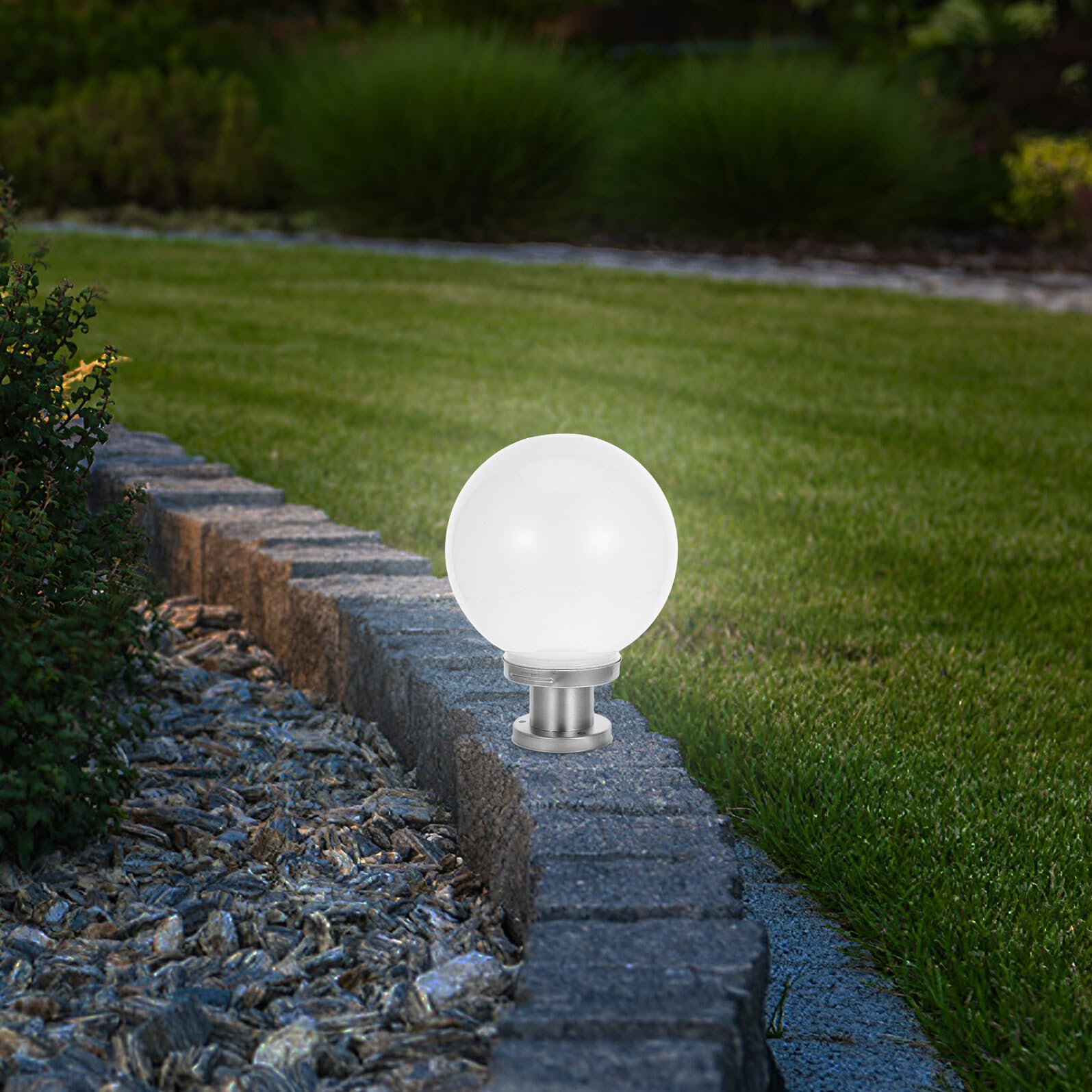 WOONEKY Lampada da Esterno Sfera Luminosa in Acrilico con Base in Acciaio Inossidabile Lampione da Giardino per Recinzioni Patio e Terrazze Installazione Facile Illuminazione Decorativa