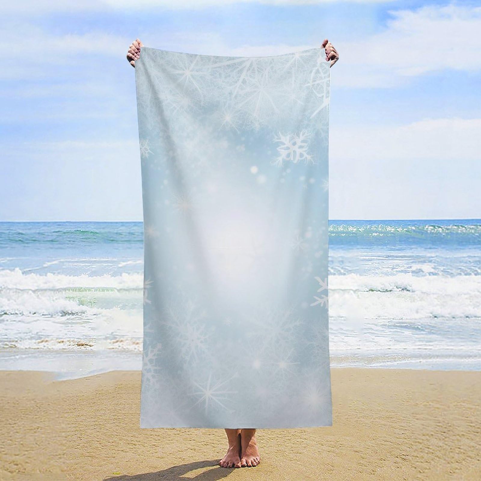 NTVOWPZO White Snow Beach Towel Oversized Microfiber Bath Towels Lightweight Sand Proof Beach Towels Absorbent Pool Towels for Swimming Yoga Bathroom Towel 31.5" X 63"