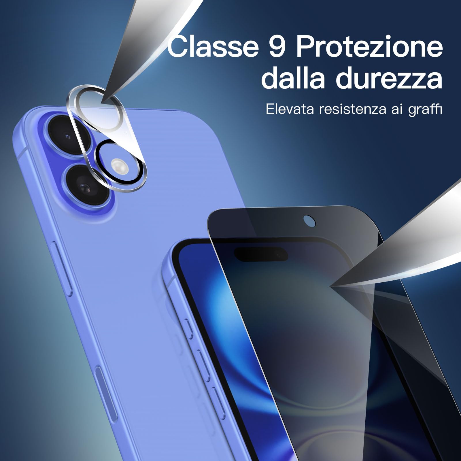 NEW'C 2x Pellicola Protettiva Privacy per iPhone 16 (6,1 Pollici) e 2x Pellicola Vetro Protettiva Fotocamera Posteriore-Strumento di installazione semplice incluso-Angolo di privacy di 28 gradi