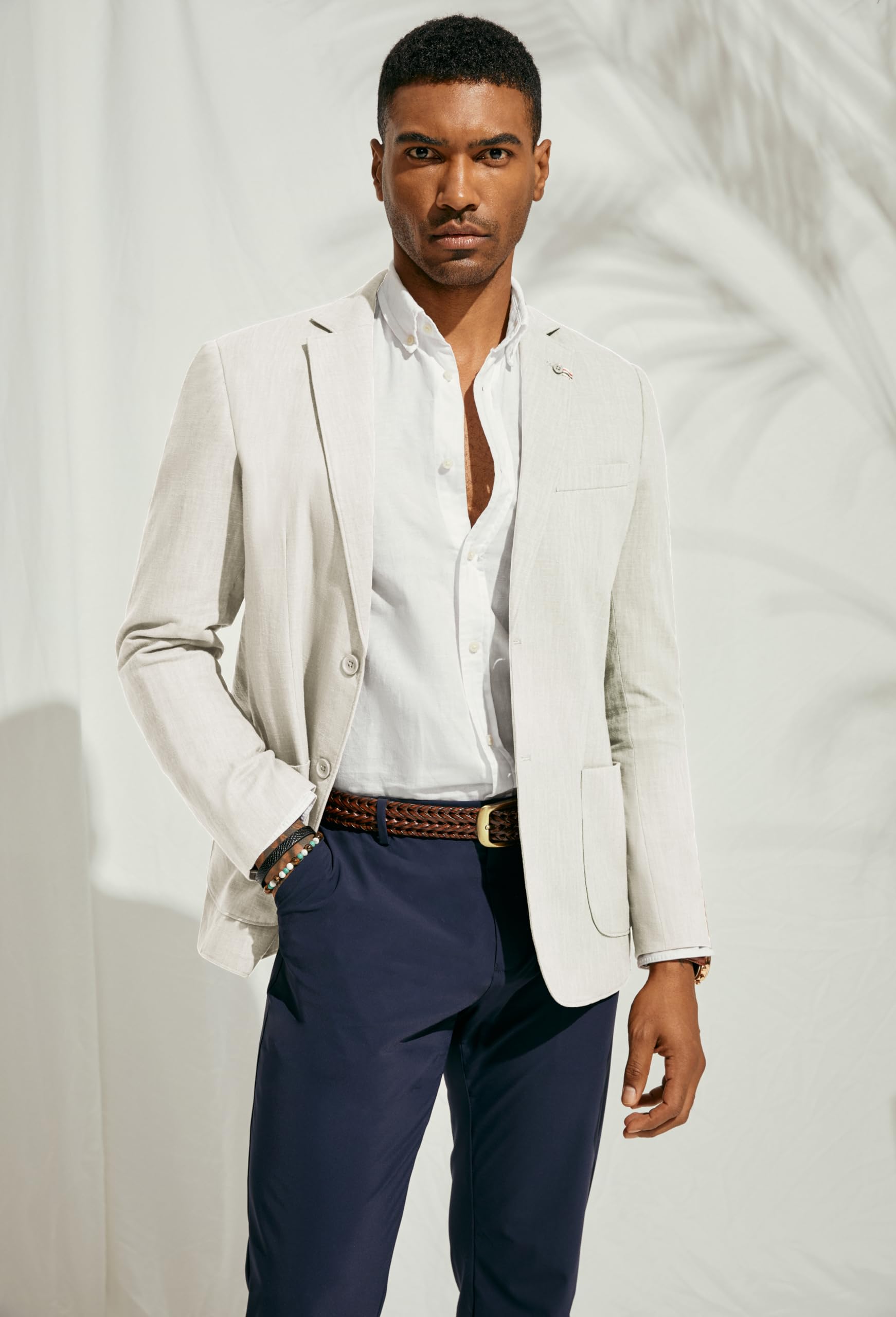 PJ PAUL JONES Giacca sportiva da uomo, casual, in cotone e lino, leggera, con 2 bottoni, sfoderata, bianco, XL
