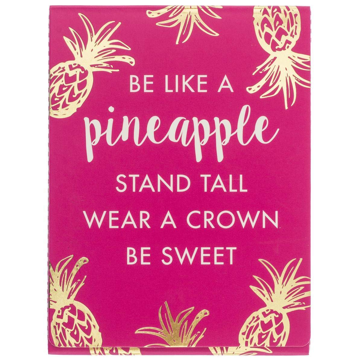 GraphiqueBe Like a Pineapple Pocket Notes – Bright Pink Pocket Notebook with Gold Foil Pineapple Design, White Writing, and Matching Magnetic Case Clasp, 75 Full Color Pages, 3" x 4"