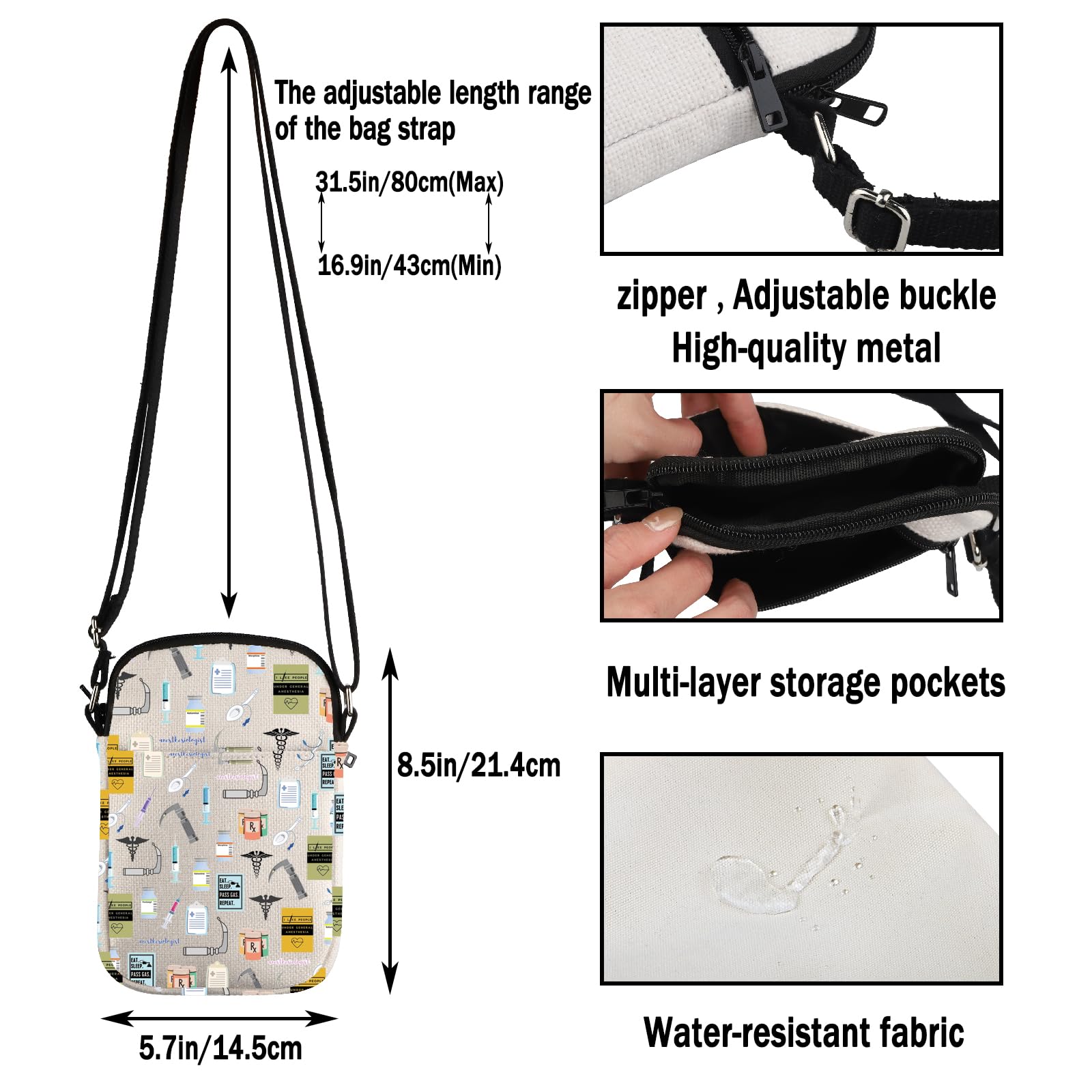 G2TUP Anesthesiologist Thank You Gift Eat Sleep Pass Crossbody Bag Anesthesia Tech Travel Bag Anesthesia CRNA Graduation Gift