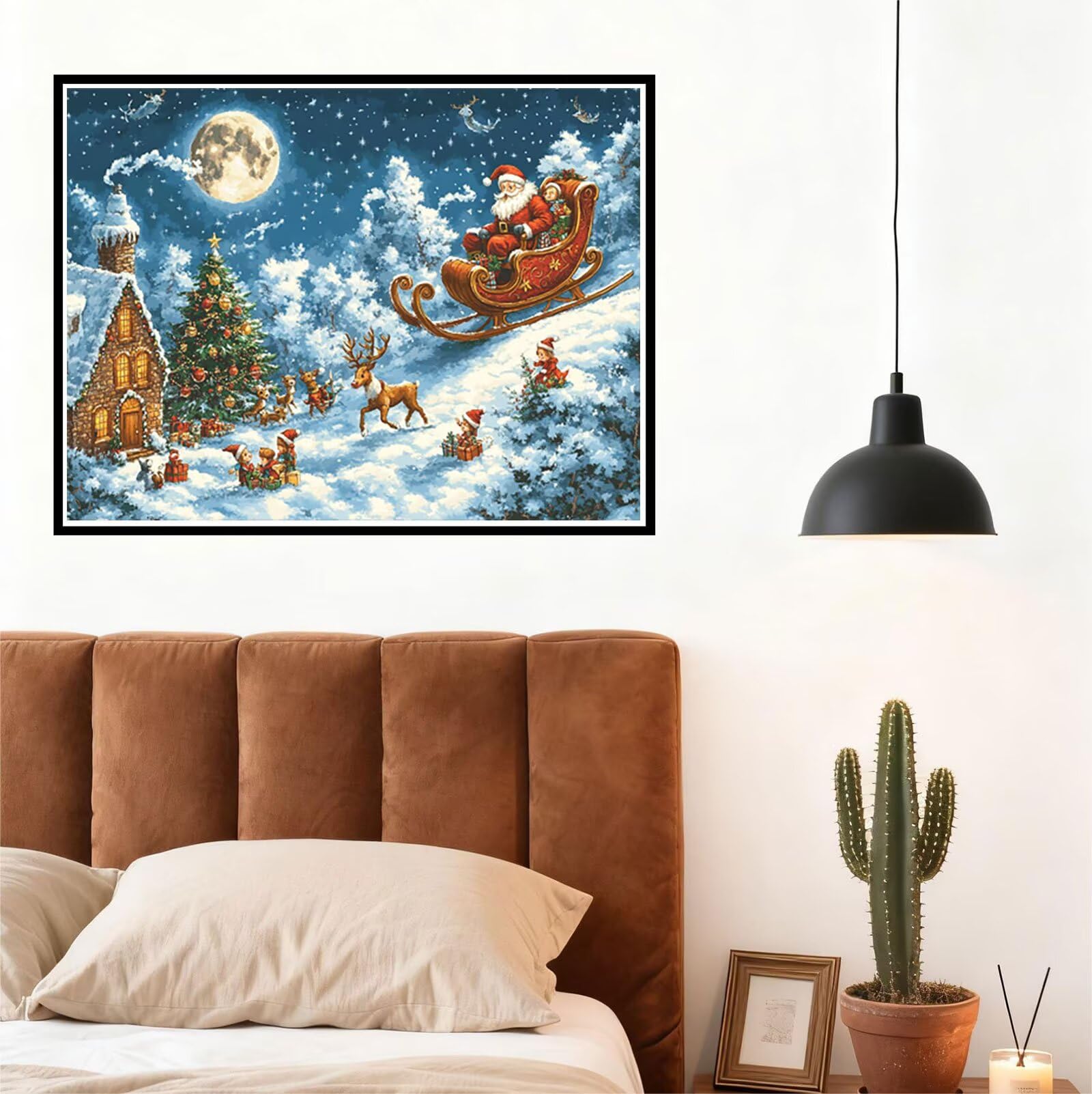Peinture Numero Adulte NoëL Coloriage par Numero Adulte Lune DIY Paint by Numbers, avec Pinceaux Peinture Loisir Creatif Enfant Numéro D'art Cadeau Femme, Pour Decoration Maison Murale 60x80cm H - 557