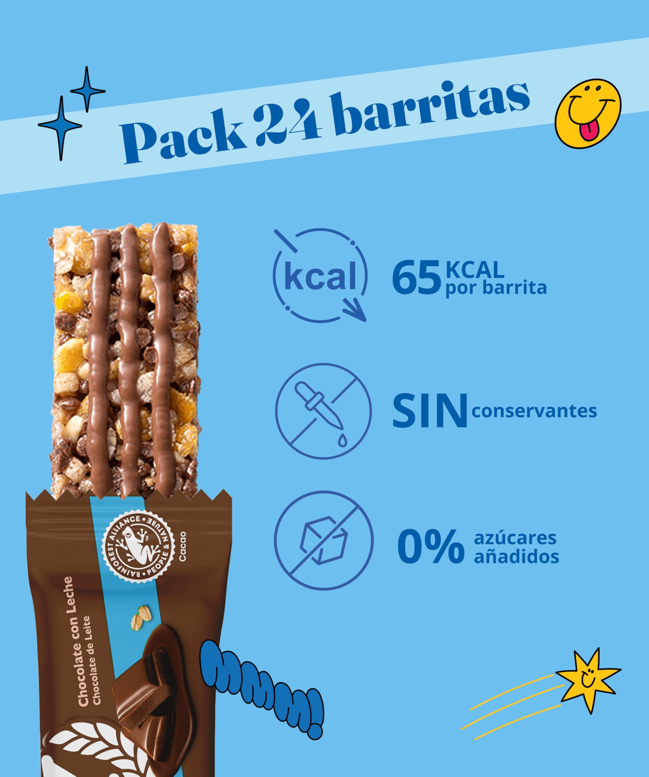 Corny, Pack 24 unidades x 20g, Barrita Sin Azúcares Añadidos Sabor Chocolate 0%, Fuente de Energía y Fibra, Textura Crujiente