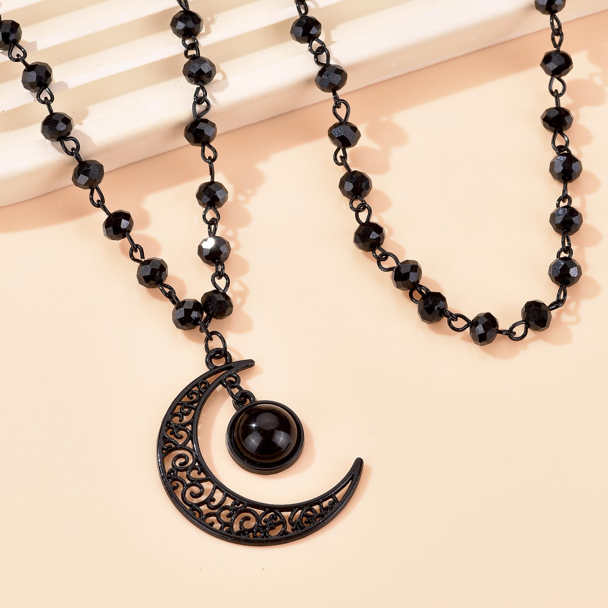 Balirek Gothic  Necklaces Moon Cross Necklaces Black Crystal Chain Halloween Black Pendant Choker Halloween Jewelry for Woman