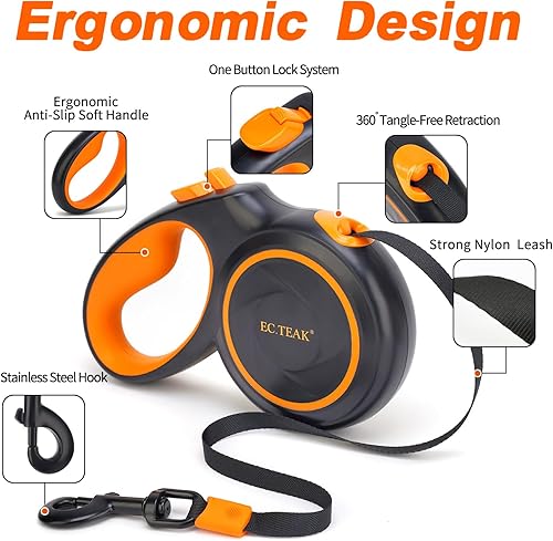 Miniatura 2 de Correa retráctil para perro, gran correa retráctil para perros pequeñosmedianos de hasta 110 libras, cinta de nailon fuerte, sin enredos, freno de