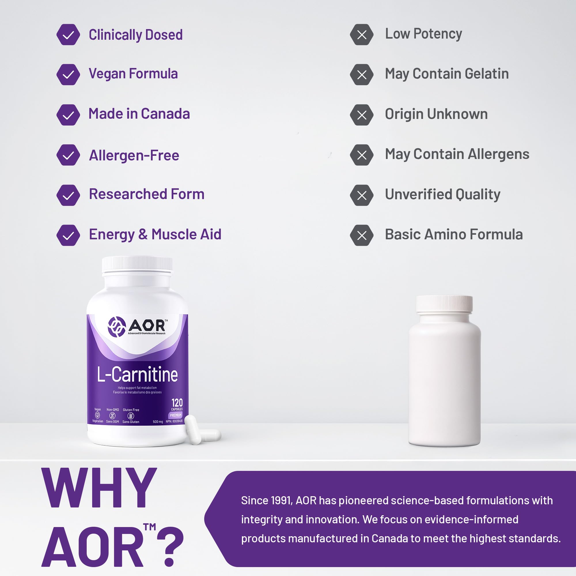 AOR - L-Carnitine 500mg, 120 Capsules 30-Day Supply - L-Carnitine Tartrate,  Supports Energy Metabolism, Muscle Recovery & Athletic Performance,  Promotes Fitness Goals