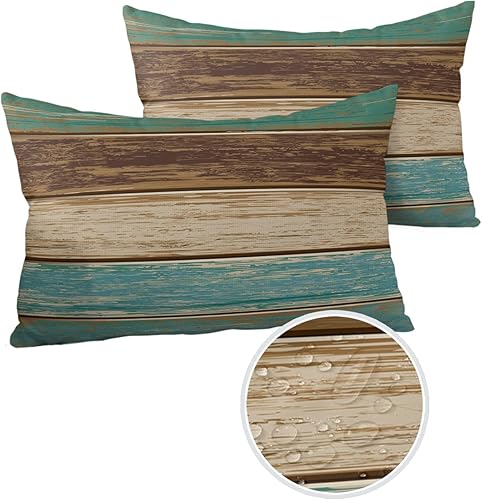 Miniatura 7 de Fundas de almohada para exteriores de 12x20, juego de 2, impermeables, color teja turquesa verde marrón, con cremallera, para muebles de patio,