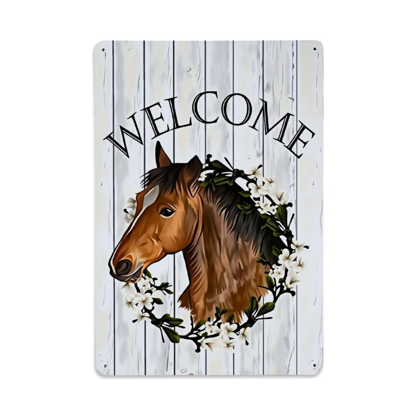 Enderetf Vintage Horse Head Floral Welcome Sign Tin Sign Metal Poster, Home Bar Garage Man Cave Cafe Indoor & Outdoor Wall Decoration 8X12inches