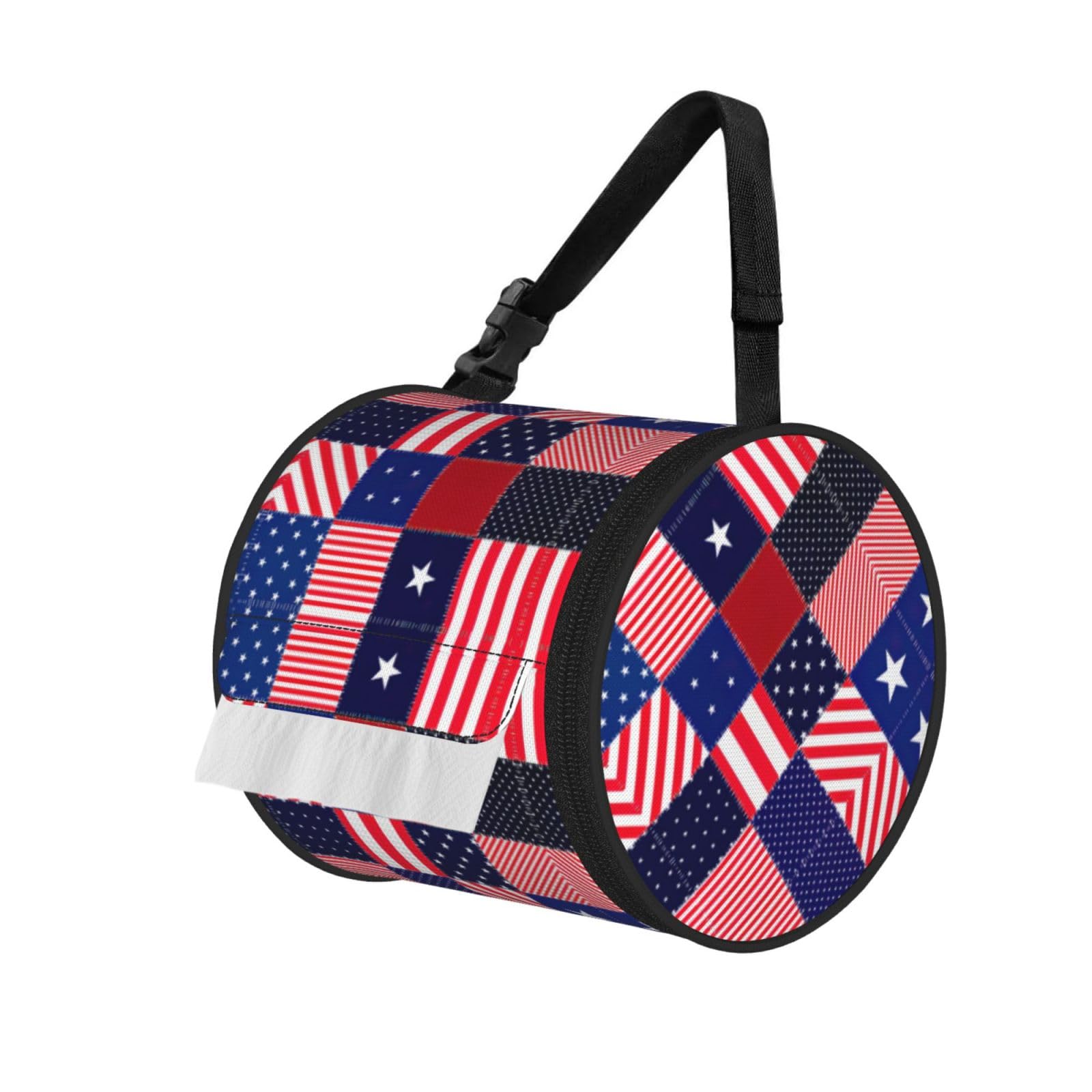 Stars Pattern Print Round Tissue Dispenser Bag With Carry Strap, Portable Roll Holder For Car Travel Home
