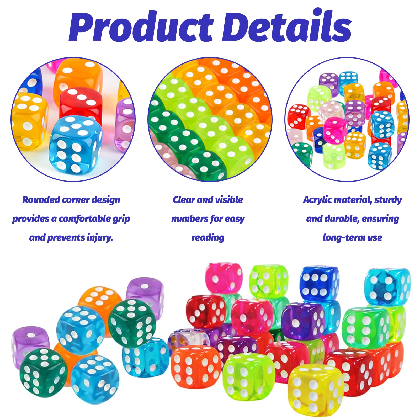 50 Stück Würfel Set,WürfelBunt，Spielwürfel,14 Mm,D6 Dice Mit Runden Ecken, BunteWürfel, AcrylWürfel Bunt Mit Runden,Würfelset Mit Aufbewahrungsbox Für TischspieleWürfelspiele,Ktv Party,10 Farben