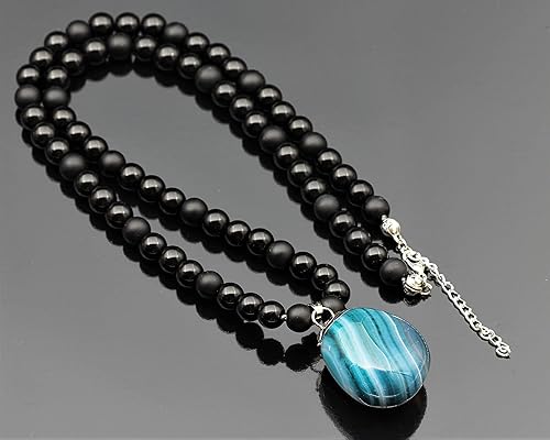 Miniatura 10 de ElisaJewelryArt - Natural Raw Tourmaline Pendant Natural Black Onyx Beaded Necklace Genuine Gemstone Strength Stone Clasp Closure Necklace Unisex