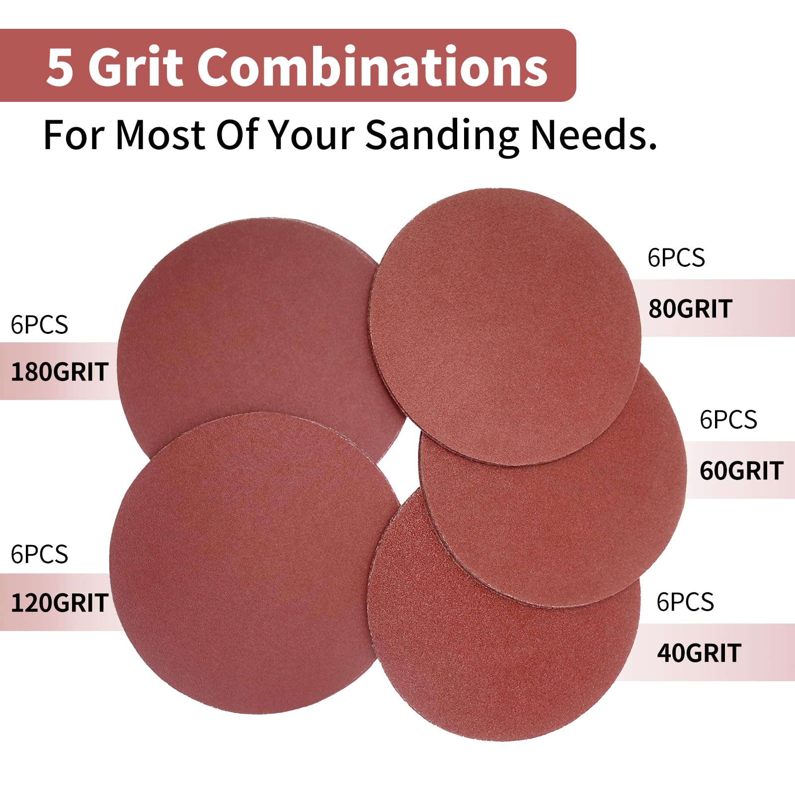 SenmaiTools 30 Pieces Hook and Loop Sanding Discs 250 mm sanding pads 6 x Grit 40 60 80 120 180 for Discs Sander - Image 3