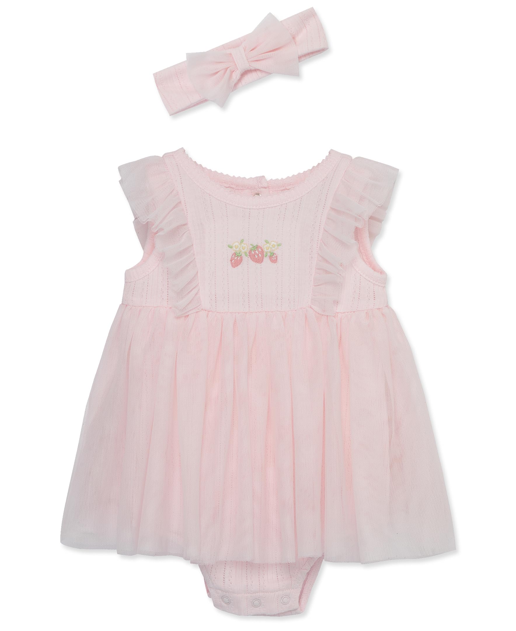 Little Me Clothes for Baby Girls' Strawberry Popover Bodysuit Dress and Headband Set, Pink, 9 Months
