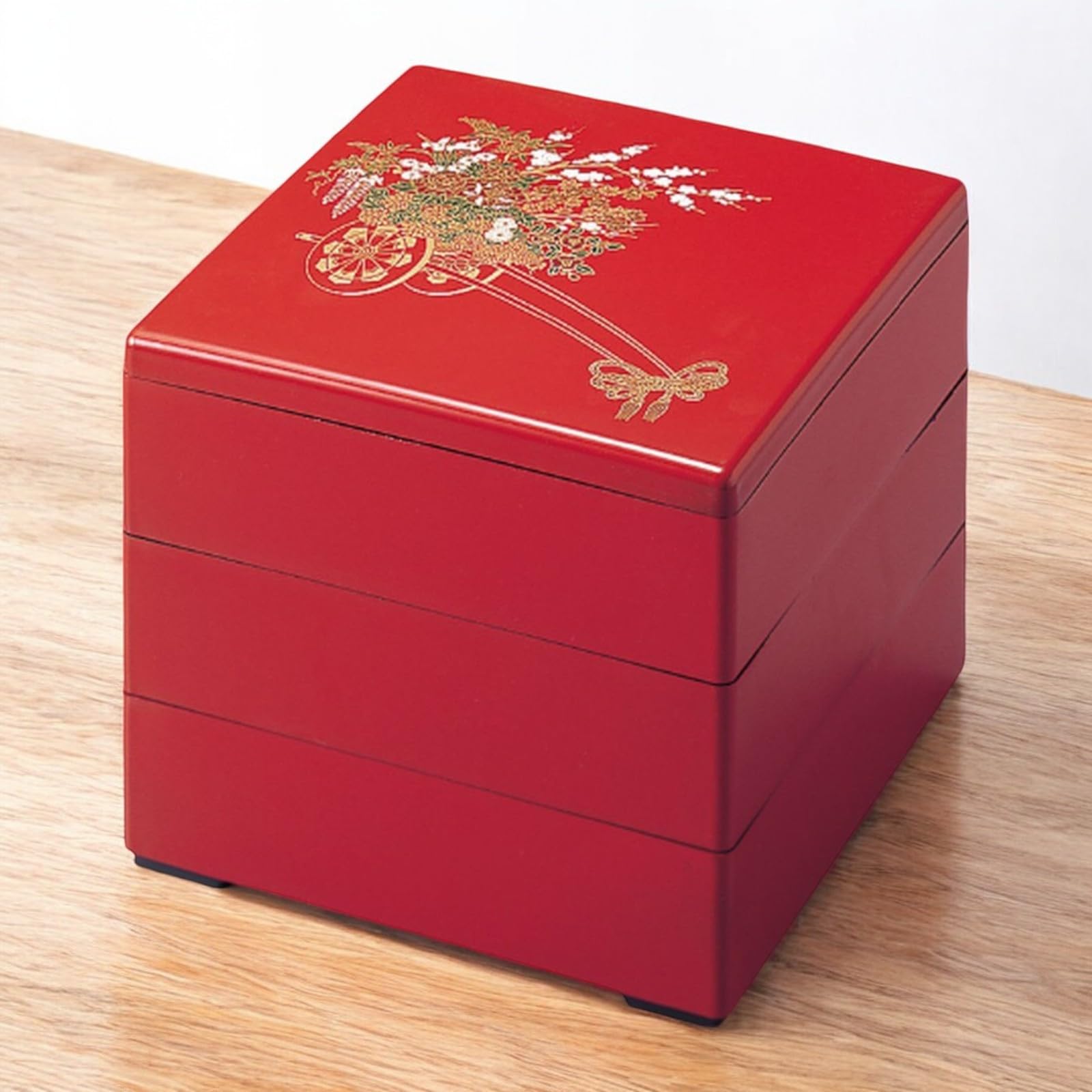 Amazon｜J-kitchens 漆器 重箱 3段 7寸 彩 朱花車 21.0cm 樹脂製 お重