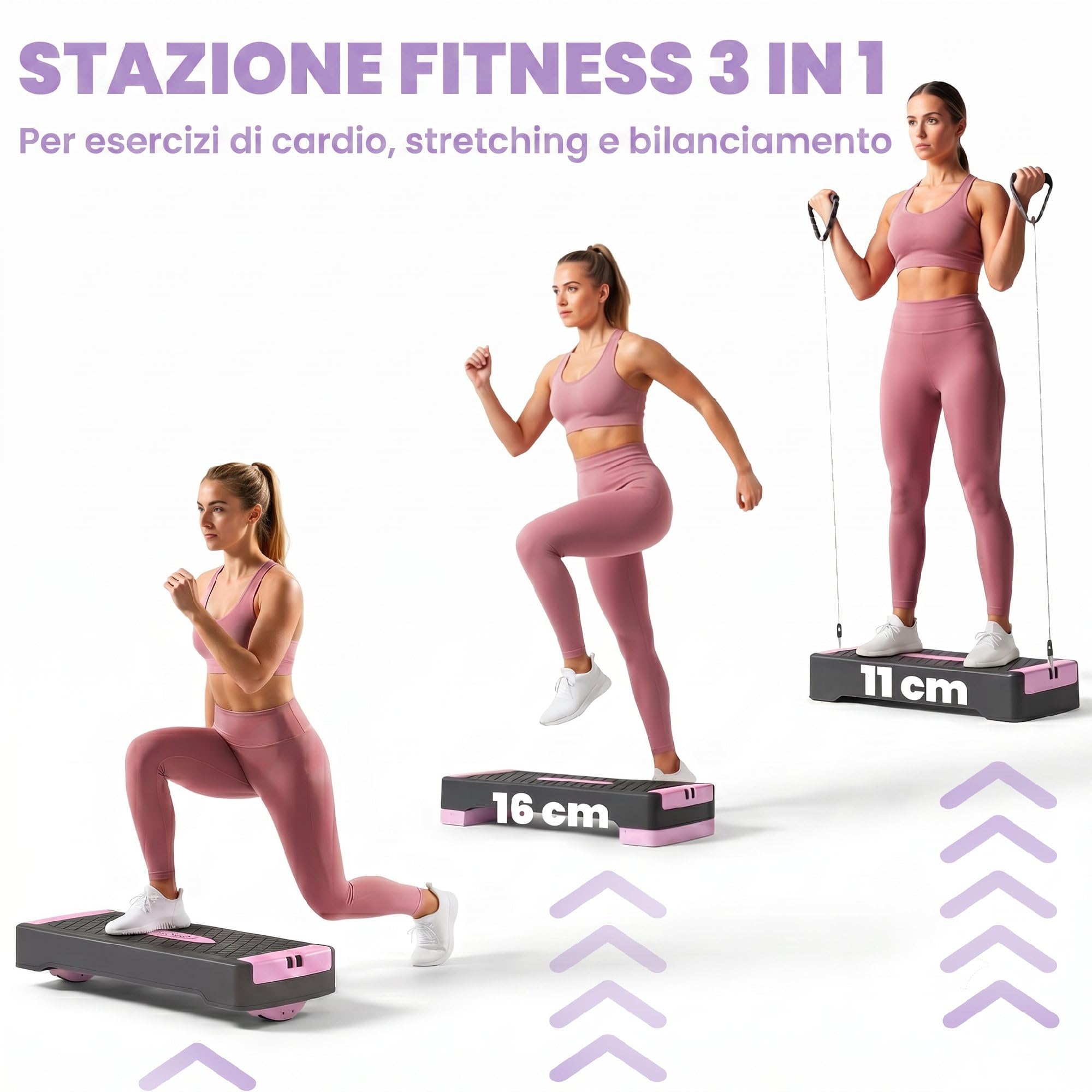SPORTNOW Stepper Fitness Regolabile su 2 Livelli 11/16 cm Rosa e Nero