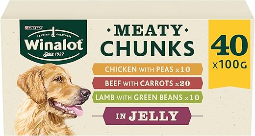 WINALOT Meaty Chunks Adult Wet Dog Food Mixed in Jelly Beef, Chicken, Lamb 40x100g Pouches