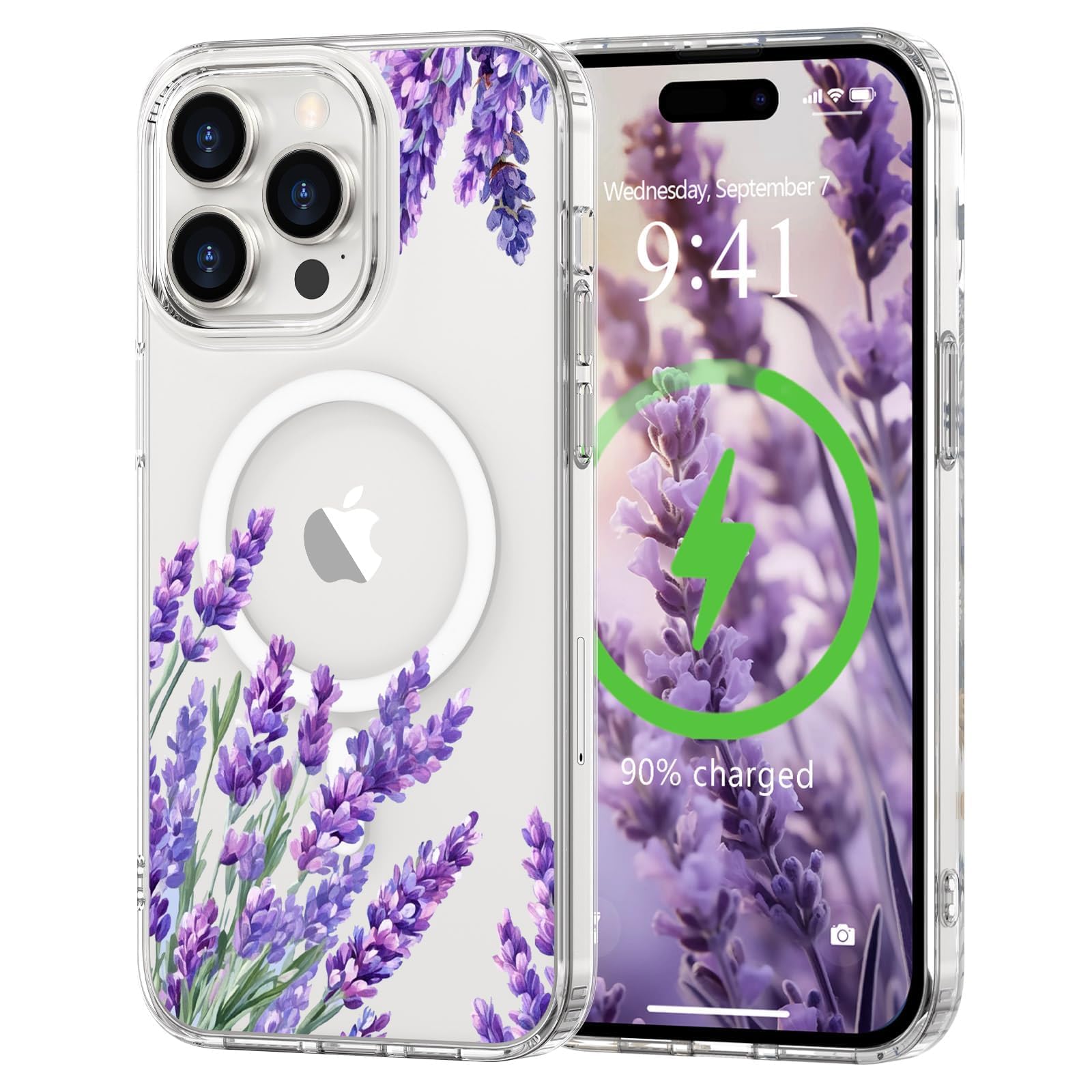 L-FADNUT Magnetisch Hülle für iPhone Kompatibel mit MagSafe, Transparent Blumen Muster Handyhülle Hart PC Rückseite Dünne Stoßfest Kratzfestes Schutzhülle Case für iPhone