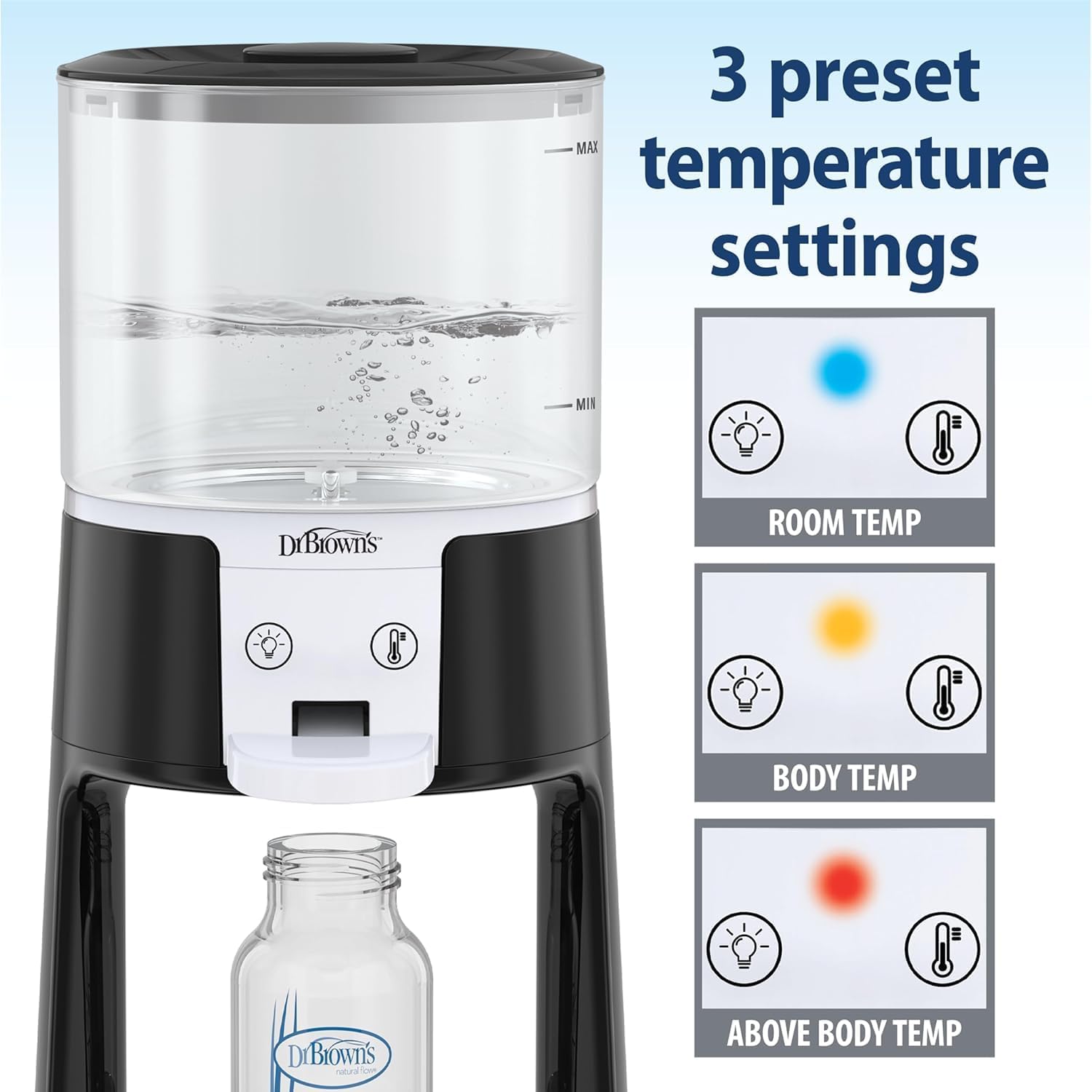 Dr. Brown's Insta-Prep Warm Water Dispenser with Natural Flow Anti-Colic Options+ Baby Bottles 4 oz/120 mL, with Level 1 Slow Flow Nipple, 4 Pack, 0m+