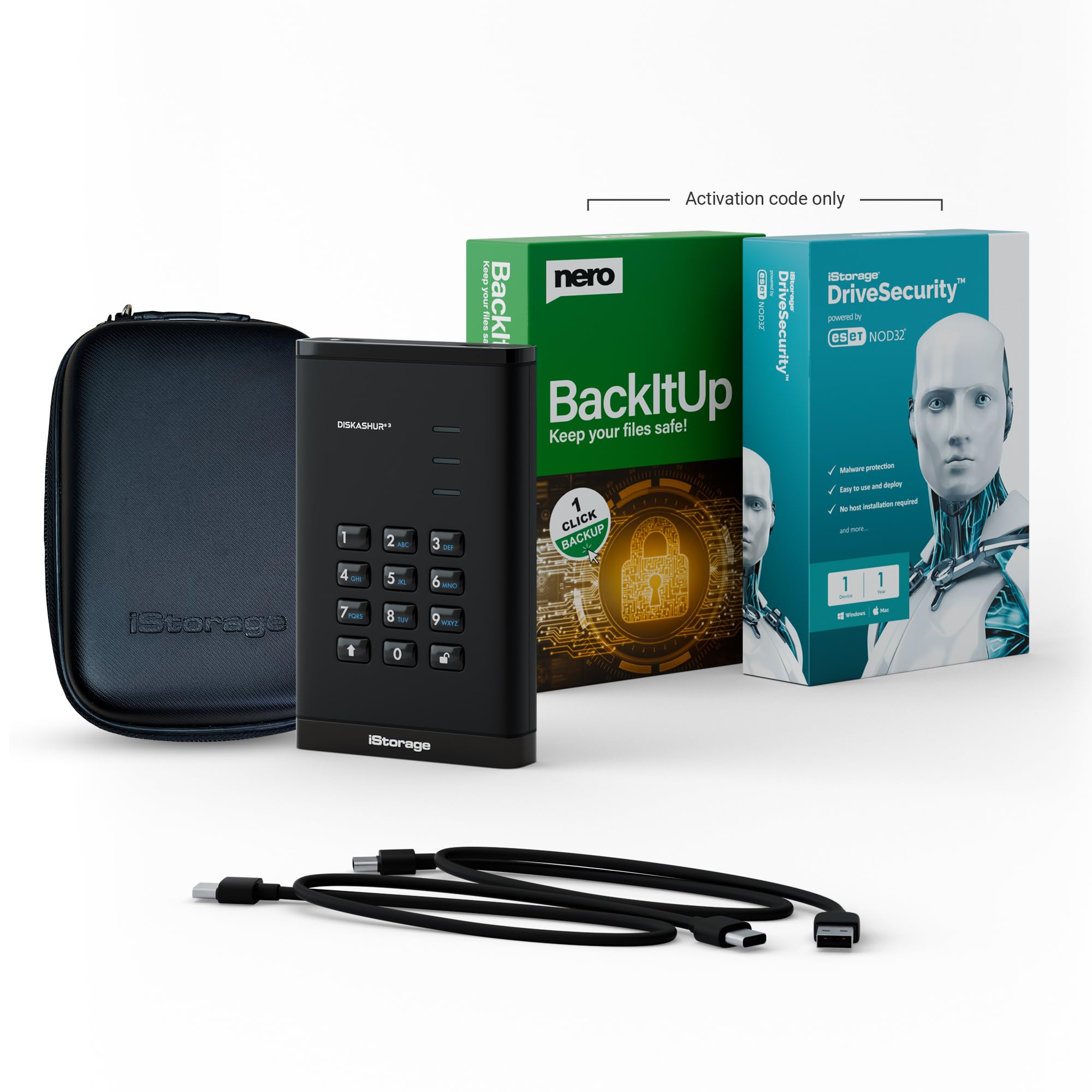iStorage diskAshur3 HDD 5TB Schwarz – Sicheres tragbares Festplattenlaufwerk – Passwortgeschützt – Staub- und wasserresistent – Hardware-Verschlüsselung