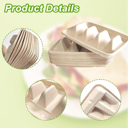 Miniatura 10 de 50 soportes desechables para tacos para fiestas, platos de tacos desechables con 3 divisores, soportes desechables para tacos para fiestas, soporte