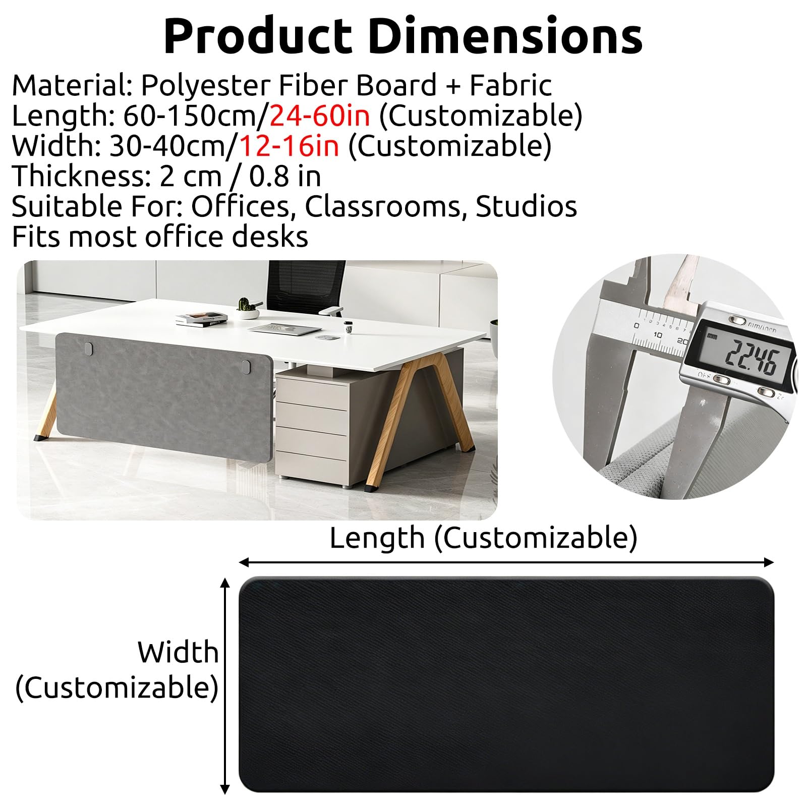 Pannello di privacy sottoscrivania Pannello Modesty Sotto Tavolo, Barriera Privacy per Gambe sotto Scrivania per Affittuari e Aziende, Divisorio Fonoassorbente, Riduce Rumore(Light Gray,52"x12")