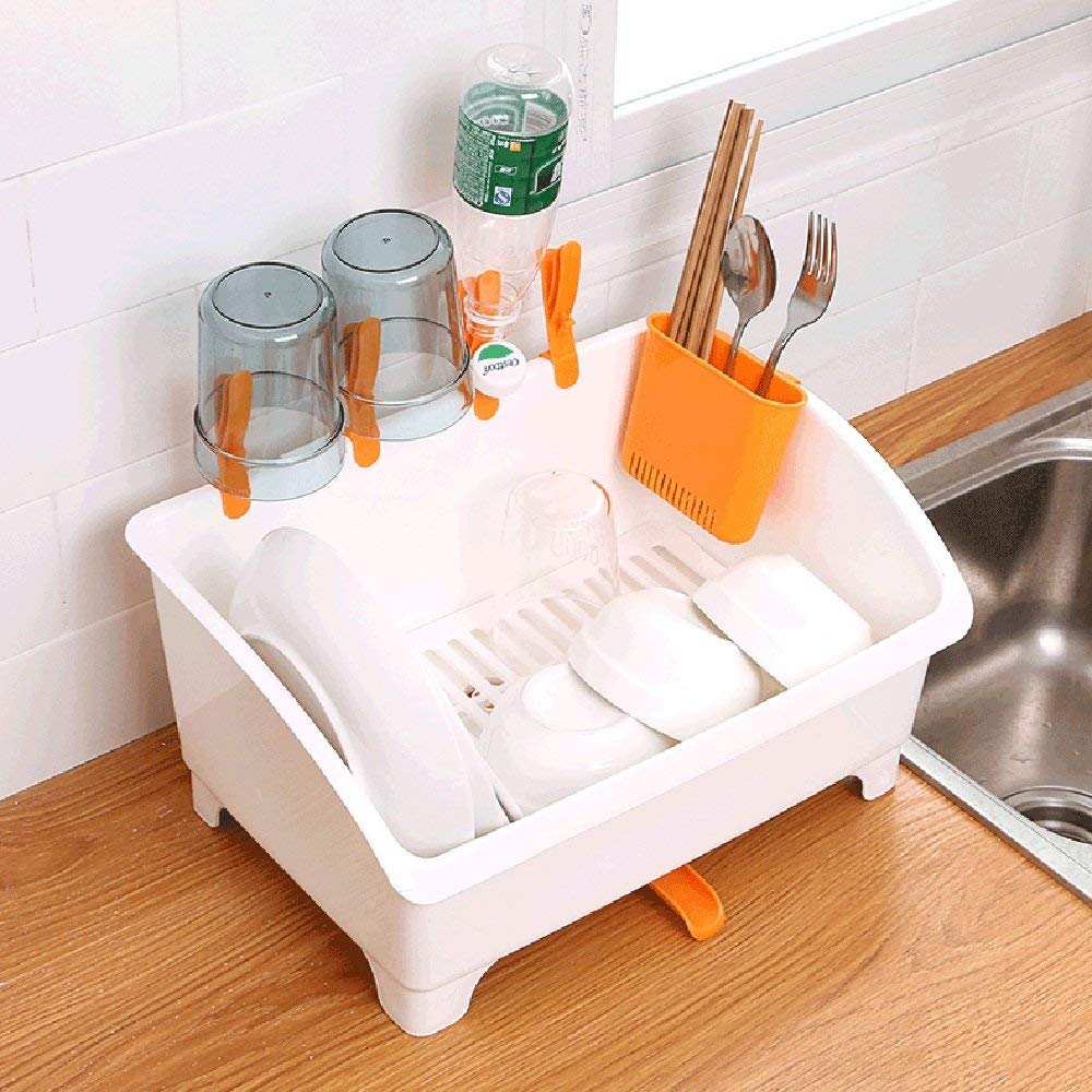 MU Ménage Portable Boîte de Rangement Portable Vaisselle Égouttée Cuisine Vaisselle en Bois en Bois Massif Panier De Rangement/Pratique Multifonction Grande Capacité Drain Rack Nécessités Quotidien