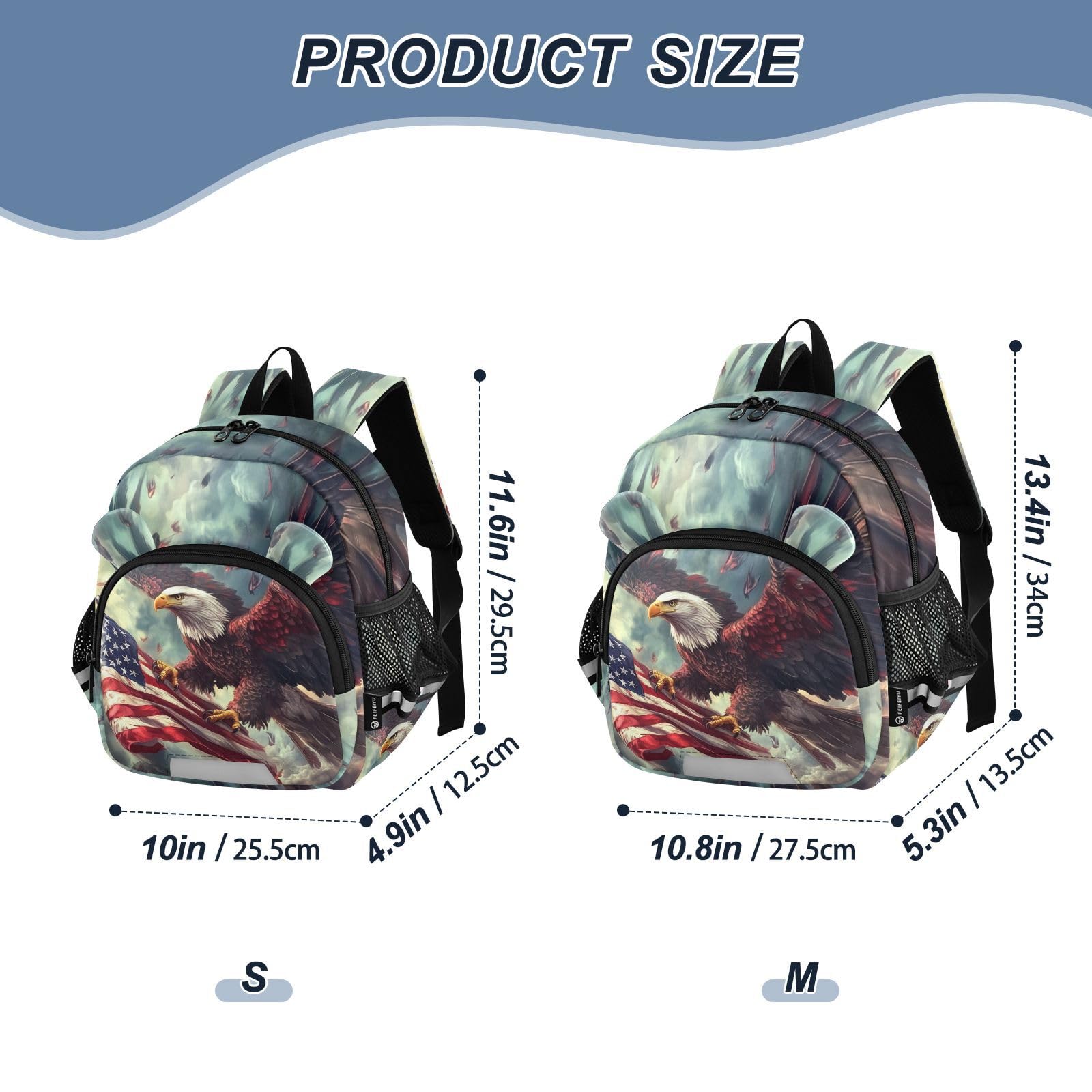 USA Flag Eagle Toddler Harness Backpack for Boys Girls 3-6 Years Kids Backpack with Anti Lost Safety Leash Baby Travel Bag for Walking Travel Preschool