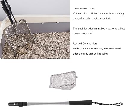 Litter Scoop, Extendable Long Handle Cat Litter Scoop, Adjustable Metal Pooper Scooper, Non-Stick Heavy Duty for Chicken Coops & Litter Boxes