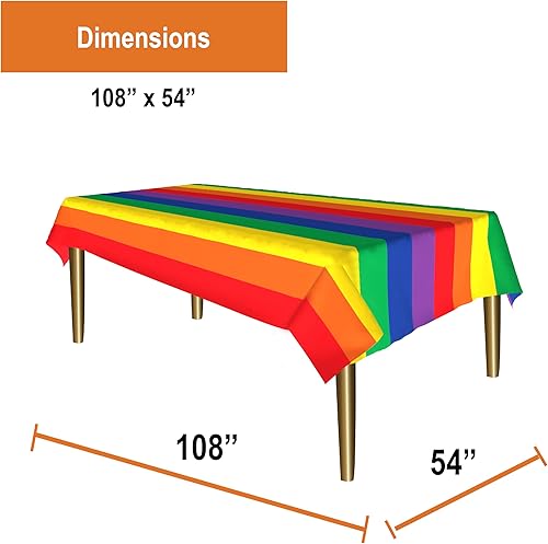 Miniatura 2 de Party Dimensions Mantel de plástico desechable con diseño de arcoíris para mesas rectangulares (paquete de 12) manteles para fiestas, eventos,