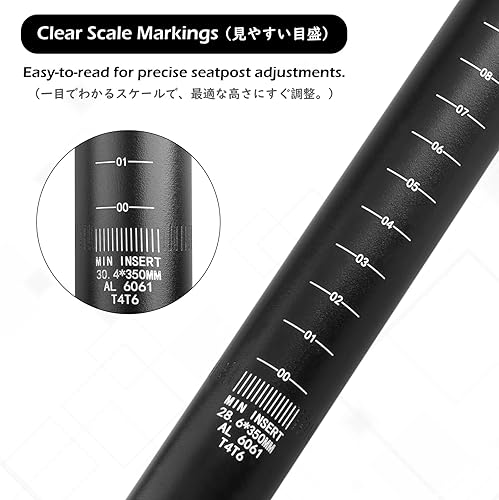 Miniatura 4 de Tija de sillín de bicicleta TRIWONDER 25.4mm 27.2mm 28.6mm 30.4mm 30.8mm 31.6mm de aluminio de 350mm de longitud poste de sillín de aleación poste