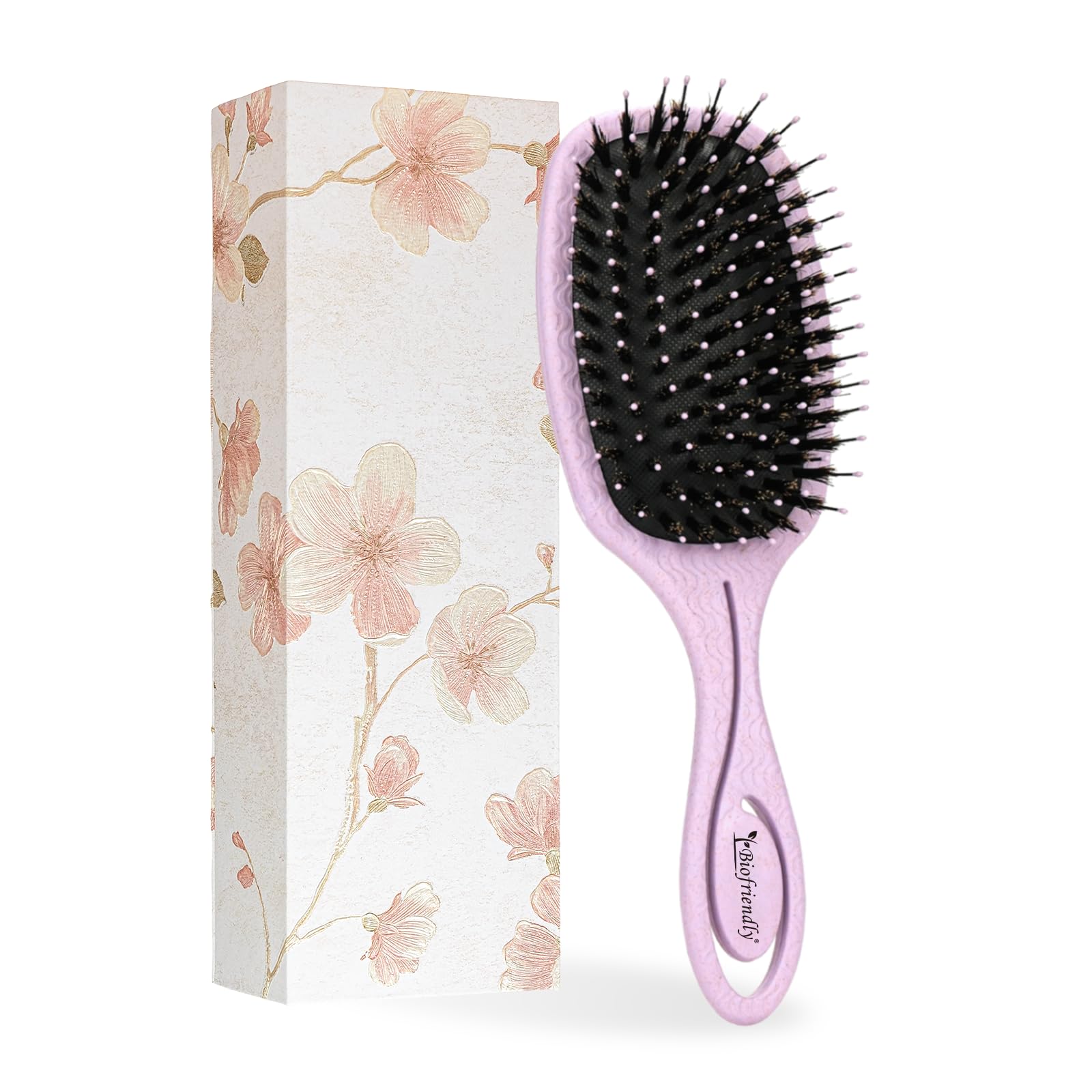Boar Bristle Hair Brush with Nylon Pins, Cushion Base, Purple