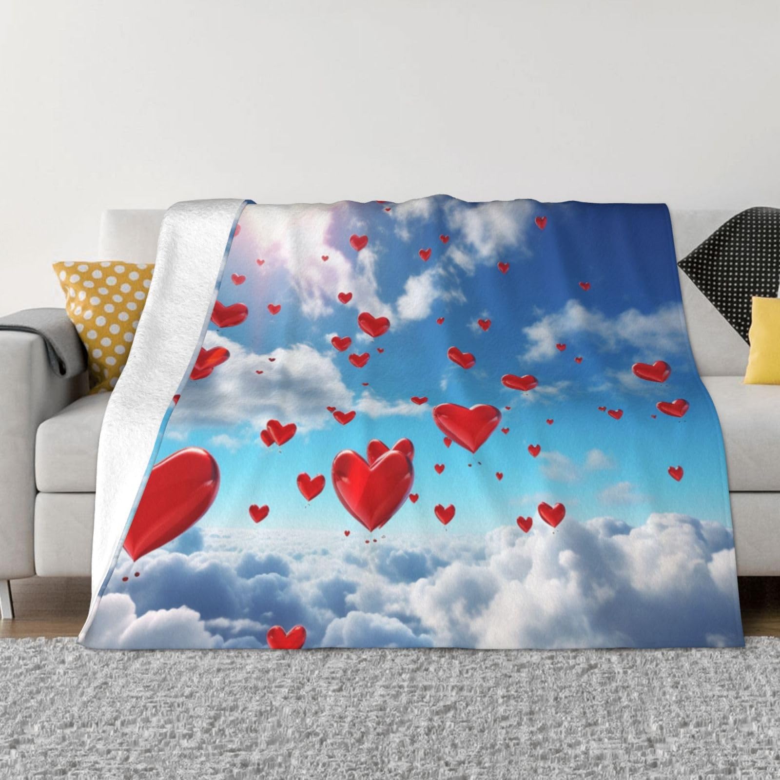 Couverture pour canapé motif cœurs idée cadeau plaid flanelle confortable